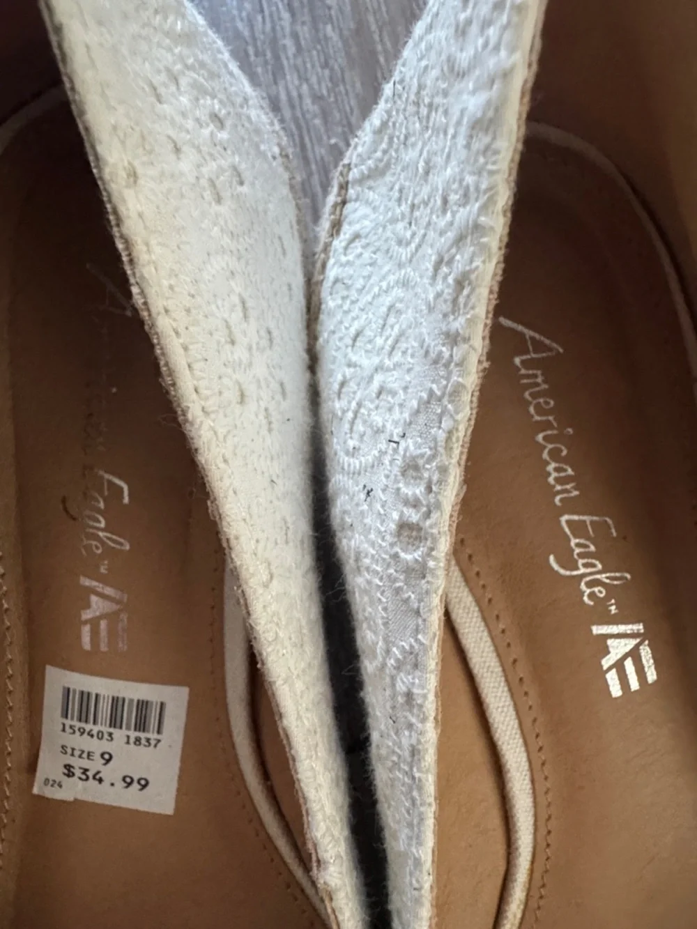 American Eagle Outfitters Cream Lace Espadrille Flats with Embroidered Upper